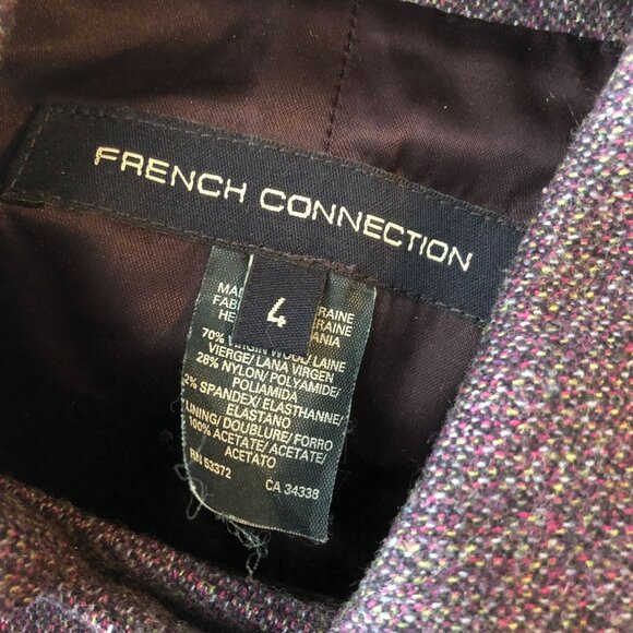 French Connection Purple Wool-Blend Belted Womens Peacoat Jacket Puff Sleeve 4 - Picture 4 of 5